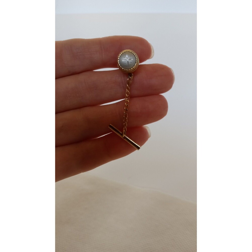 Engraved Star Design Silver & Gold Tone Vintage SMALL Tie Tack Lapel Pin - Picture 4 of 6